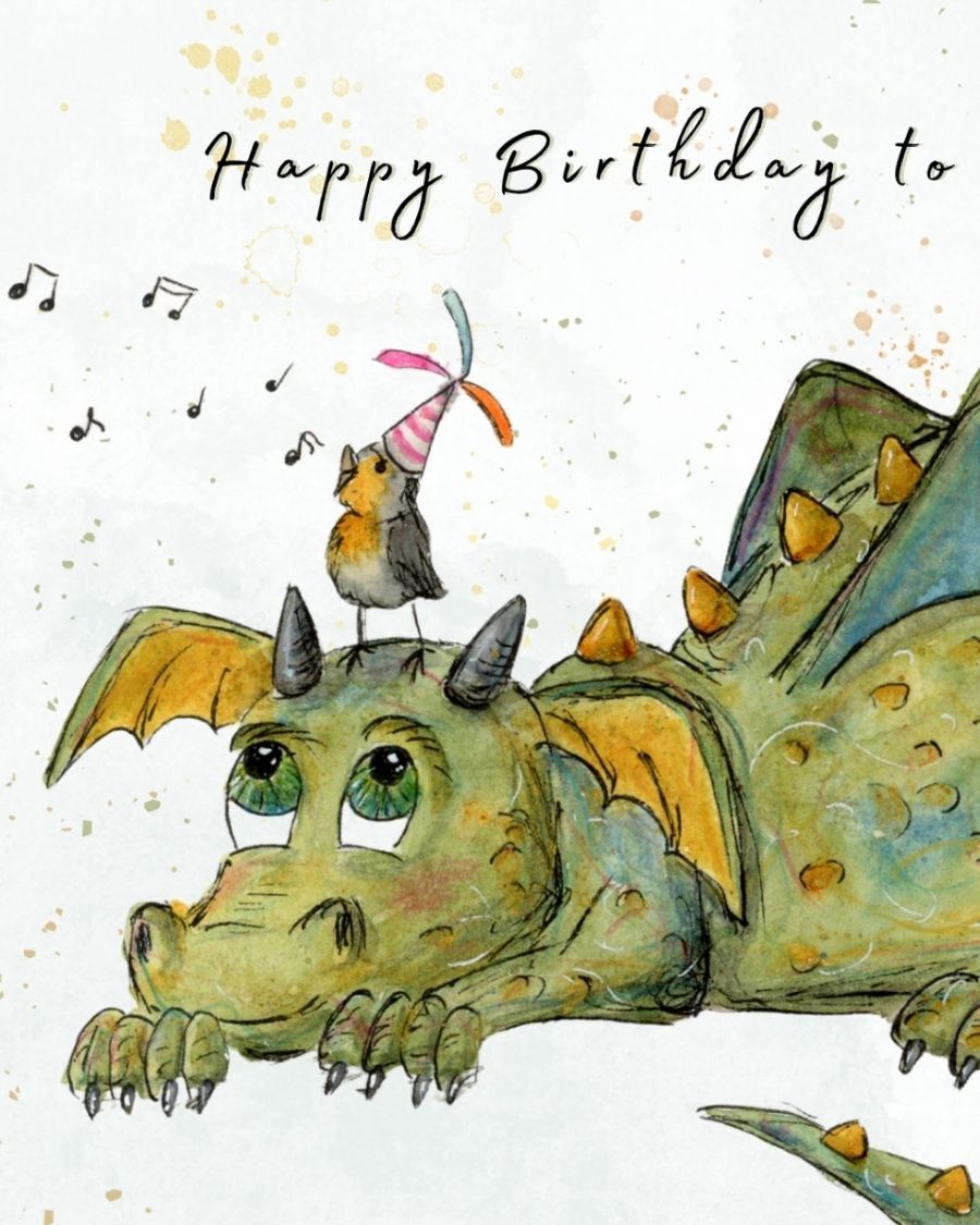 Postkarte Geburtstagsdrache